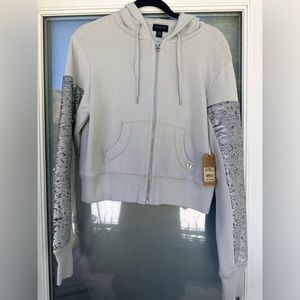 TRUE RELIGION Sequin Sleeve Crop Hoodie New With Tags $168